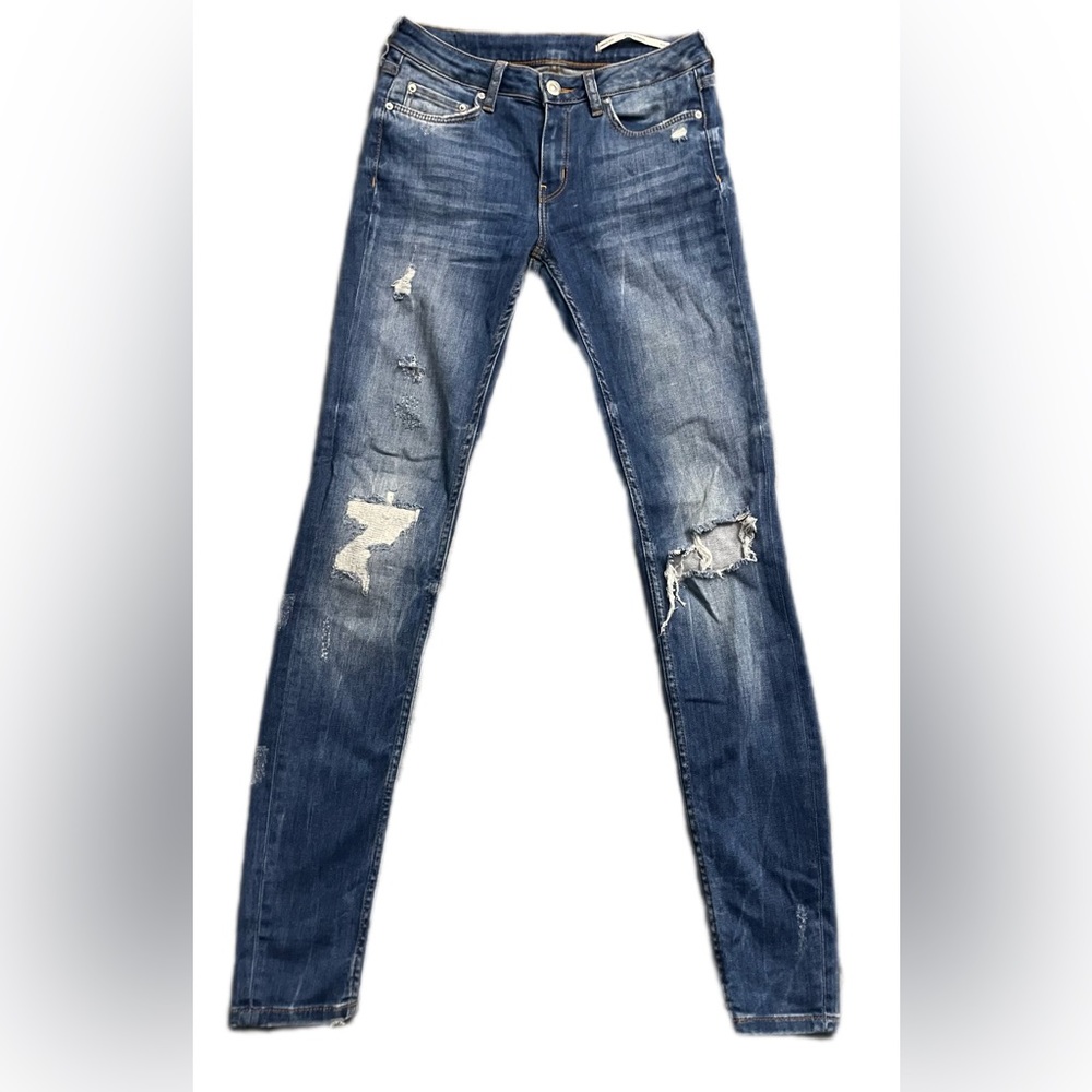 ZARA WOMAN Medium-Rise Slim-Fit Ripped Straight-Leg Jean Sz. 2